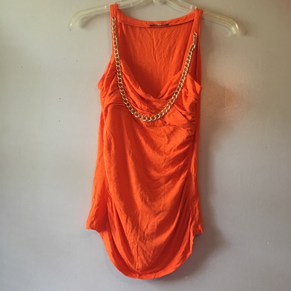 COPY - Cable & Gauge Orange Chain Adorned Ruched Tank Top